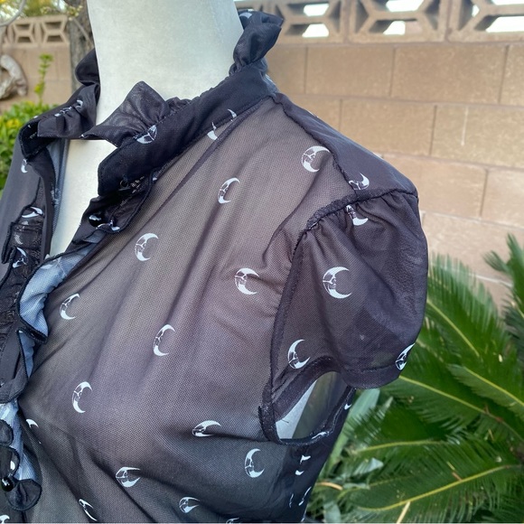 Killstar Gothic Punk Sheer Moon Victorian Button Up Blouse - Picture 9 of 9